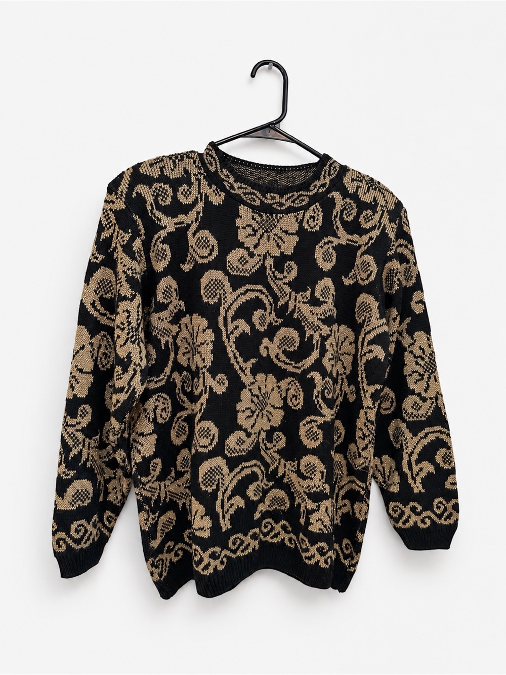 Vintage Alfred Dunner Petite Black & Gold Metallic Paisley Sweater